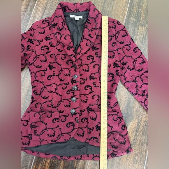 Pendleton Blazer Burgundy Black Flocked Scroll Wool Vintage High Low Sz S - Picture 13 of 15